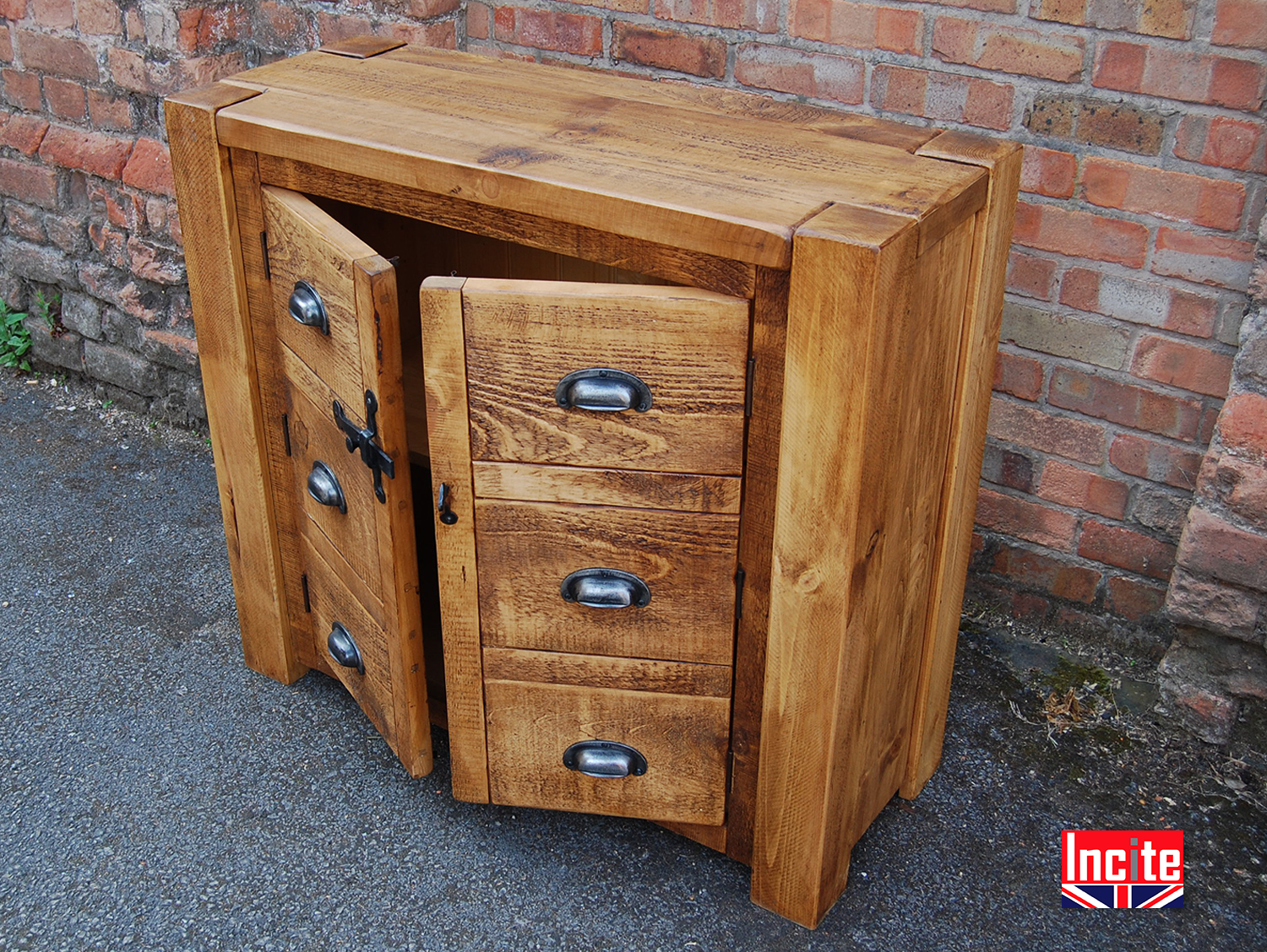 Rustic Chunky Plank Cupboard with 2 Dummy Drawer by Incite